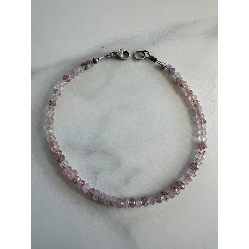 Strawberry Quartz Faceted Rondelle Bead Bracelet 925 Sterling Silver 8.25"